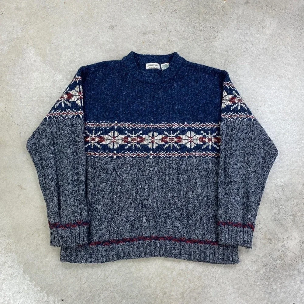 Vintage 90s St. John's Bay Sweater Size XL Navy Blue Fair Isle Knit Pullover